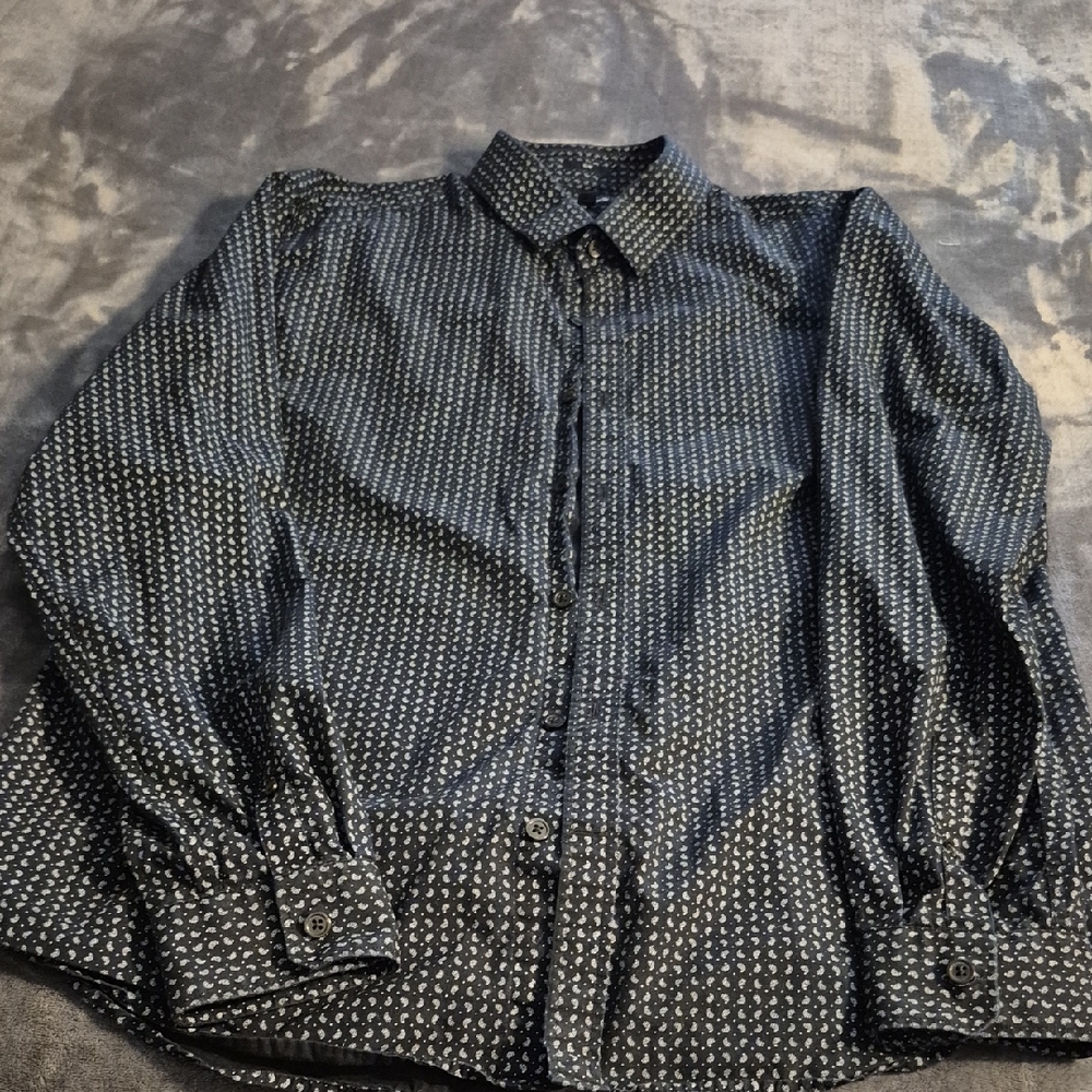 Express Men's Black and White Patterned Button Down Shirt